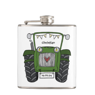 Flasques Cadeau de mariage personnalisé tracteur vert campa