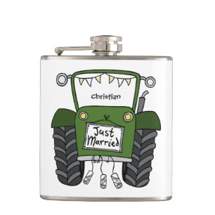 Flasques Cadeau de mariage personnalisé tracteur vert campa