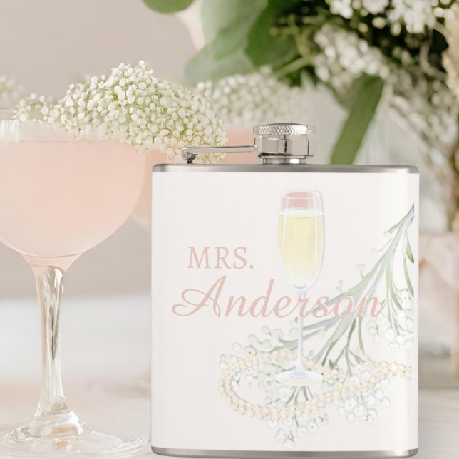 Flasques Cadeau de mariage rose Perles & Prosecco pour la m (Créateur téléchargé)