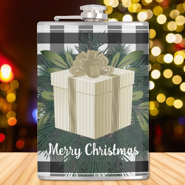 Flasques Cadeau de Noël Plaid Buffalo | Or (Gold Buffalo Plaid Christmas Gift Flask)