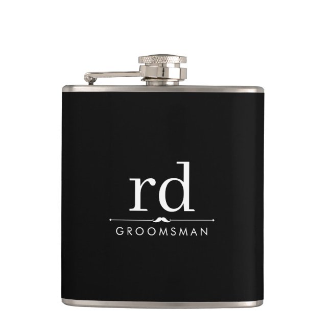 Flasques Cadeau Élégant Monogramme Noir et Blanc pour Garço (Devant)