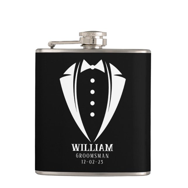 Flasques Cadeau moderne noir et blanc Groomsman (Devant)