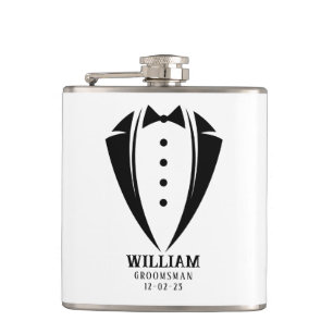Flasques Cadeau moderne noir et blanc Tuxedo Groomsman