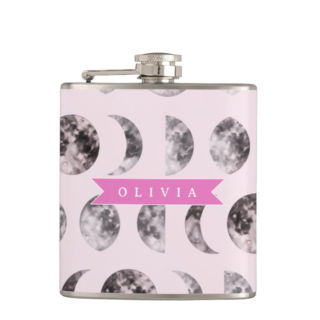 Flasques Cadeau Personnalisé de Phase de Lune Rose Céleste  (Devant)