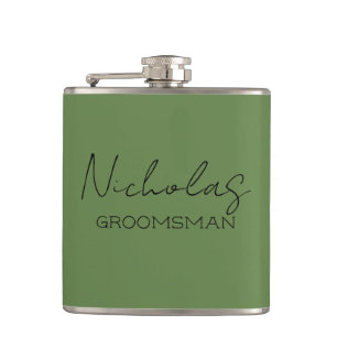 Flasques Cadeau personnalisé Olive Green pour garçon d'honn
