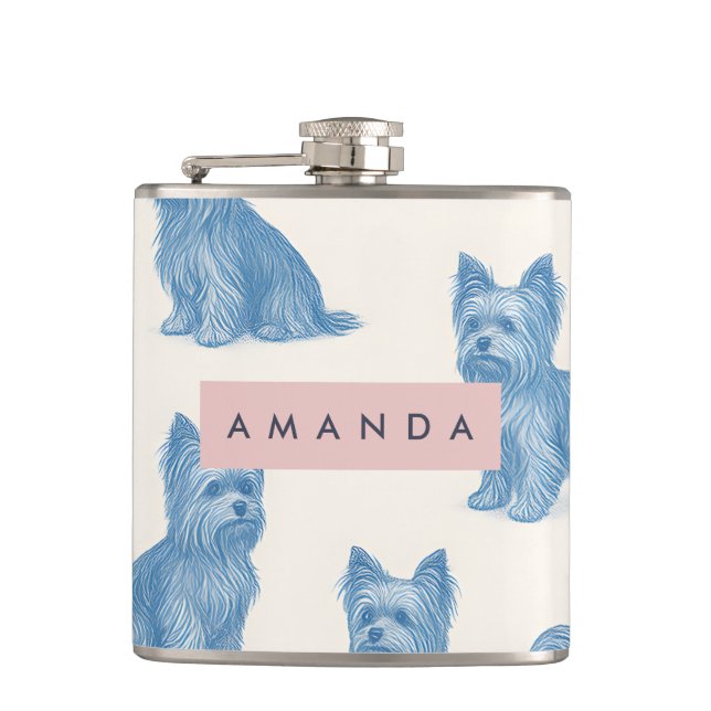 Flasques Cadeau Personnalisé Yorkshire Terrier Bleu Nom Mig (Devant)