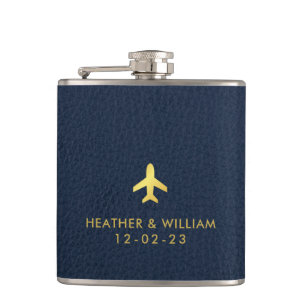 Flasques Cadeaux de mariage de destination en cuir bleu mar