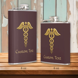 Flasques Caducée double serpent doré