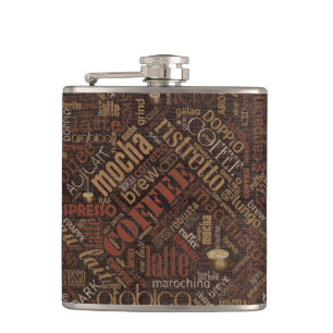 Flasques Café sur Burlap Word Cloud Brown ID283