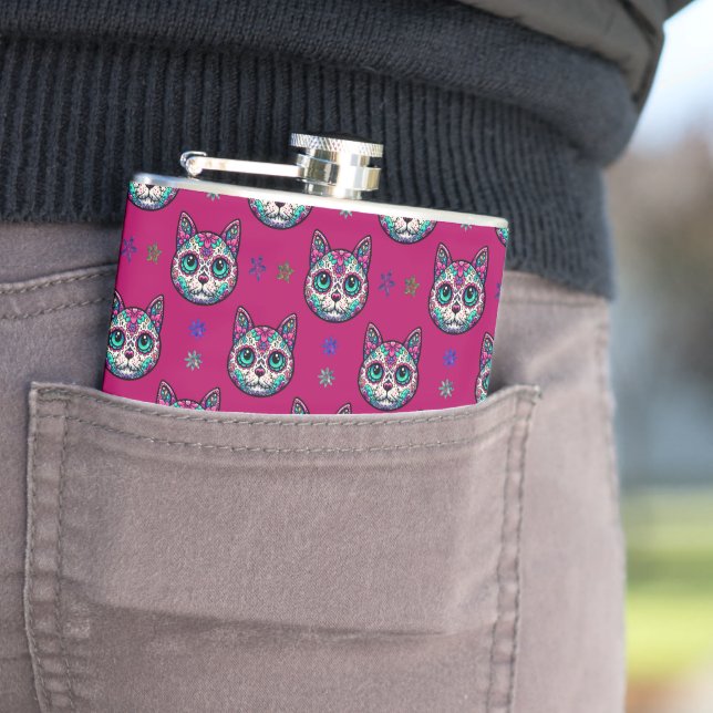 Flasques Calavera Cat Art Motif (En situation)