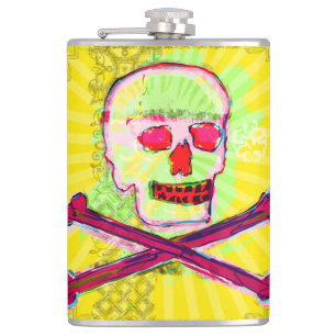 Flasques Calavera Crâne geek NFT Art Jaune Vert rouge