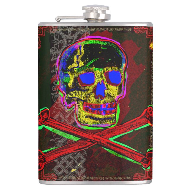 Flasques Calavera Crâne Geek NFT Art rouge noir bleu (Devant)