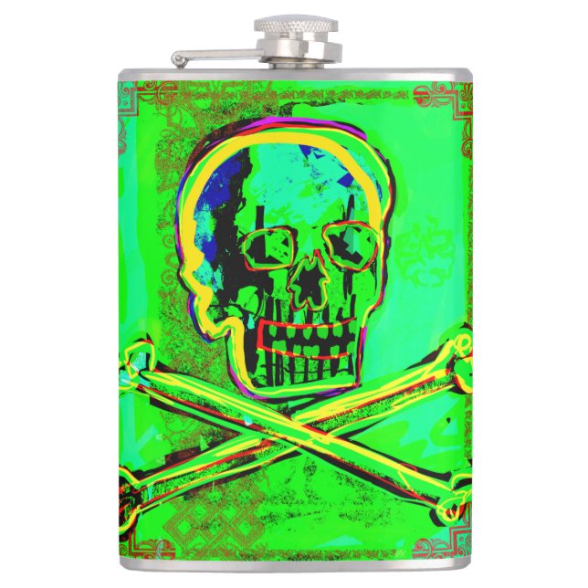 Flasques Calavera Skull Geek NFT Art Green Red (Devant)