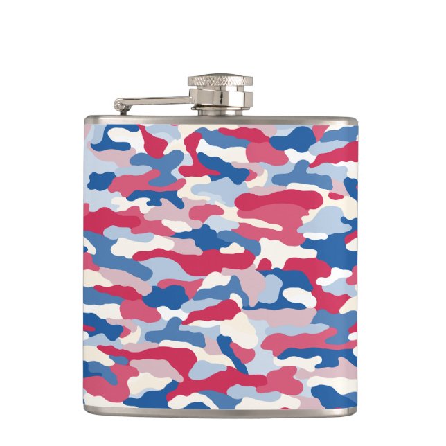 Flasques Camouflage blanc et bleu rouge 6 oz. (Devant)