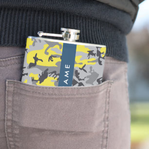 Flasques Camouflage jaune et gris Votre nom Personnalisez