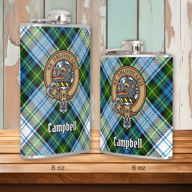 Flasques Campbell Crest au-dessus de Tartan (Créateur téléchargé)