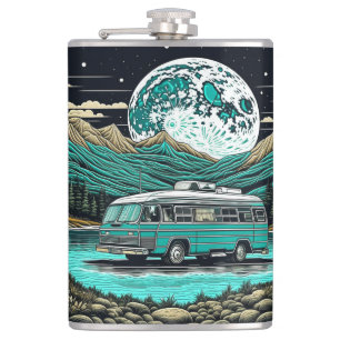 Flasques Camper turquoise Vintage RV dans les montagnes Ret