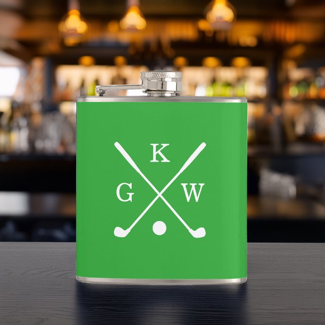 Flasques Canne de golf monogrammée verte Kelly et blanche (Créateur téléchargé)