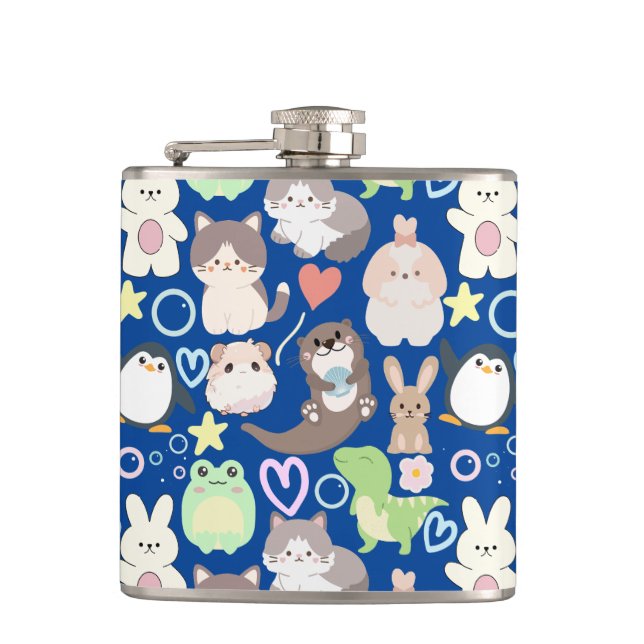 Flasques Caractères de dessin mignon motif D Blue BG (Devant)