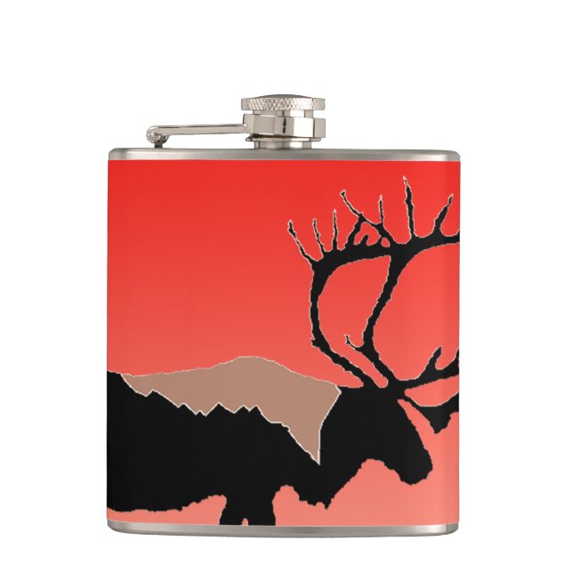 Flasques Caribou au coucher du soleil - Art original de la  (Devant)