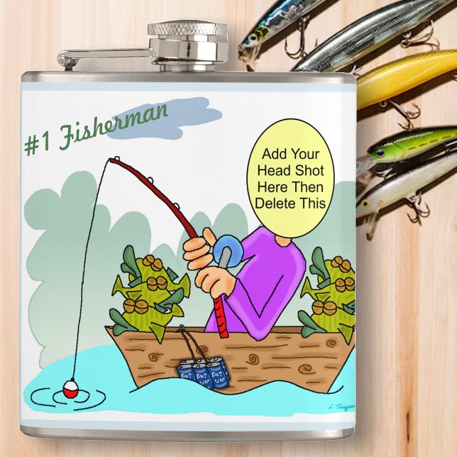 Flasques Caricature amusante du pêcheur (Background photo courtesy of Freepik)