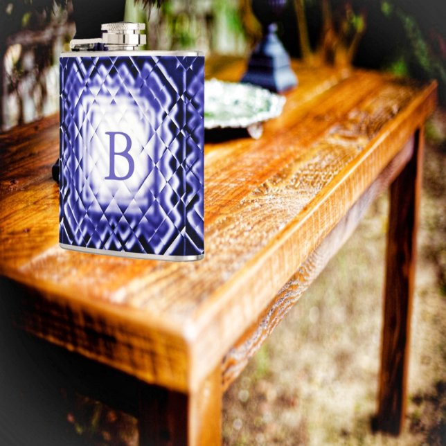 Flasques Carré dimensionnel - Marine-B (Choose your own personal monogram, with the jewel-toned design of Dimensional Square-Navy-B Flask!)
