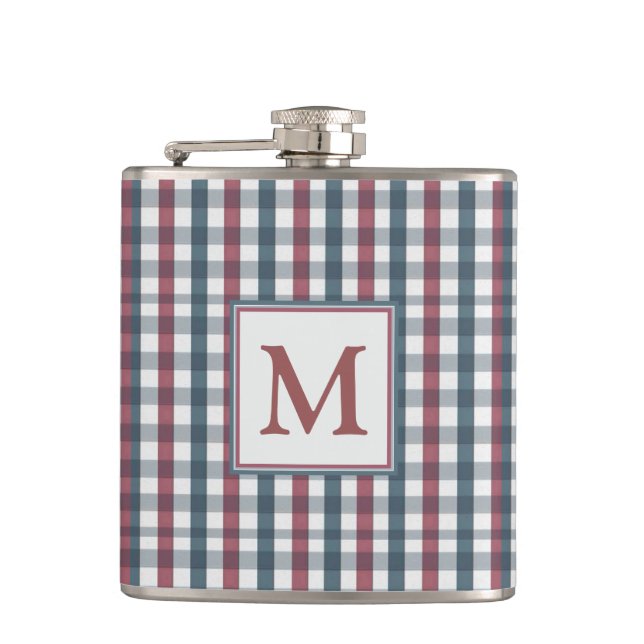 Flasques Carreaux Rouge, Blanc et Bleu avec Monogramme (Devant)