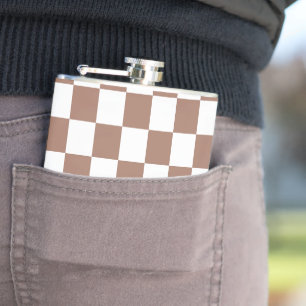 Flasques Carrés à damier marron moka blanc géométrique rétr