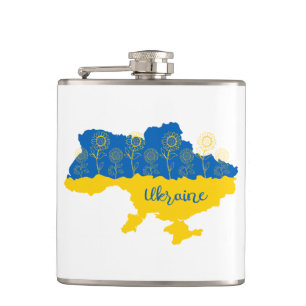 Flasques Carte de l'Ukraine avec tournesol et drapeau ukrai