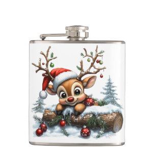 Flasques Carte de rennes de Noël mignonne avec ornements