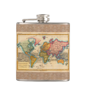 Flasques Carte du monde 1700s Antique Continents
