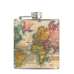 Flasques Carte du monde 1700s Antique Continents