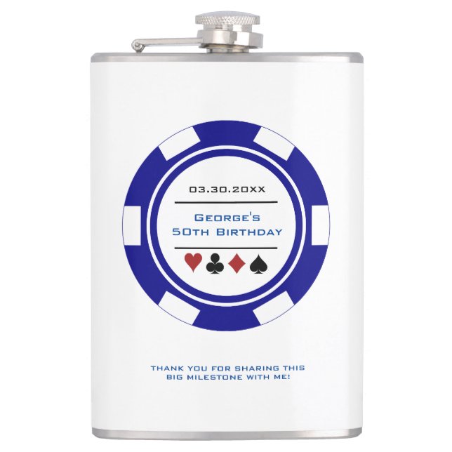 Flasques Casino Poker Chip Navy Blue White Bird Flask (Devant)
