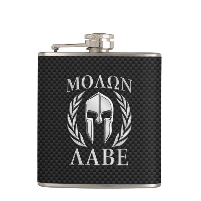 Flasques Casque spartiate de chrome de Molon Labe sur la (Devant)