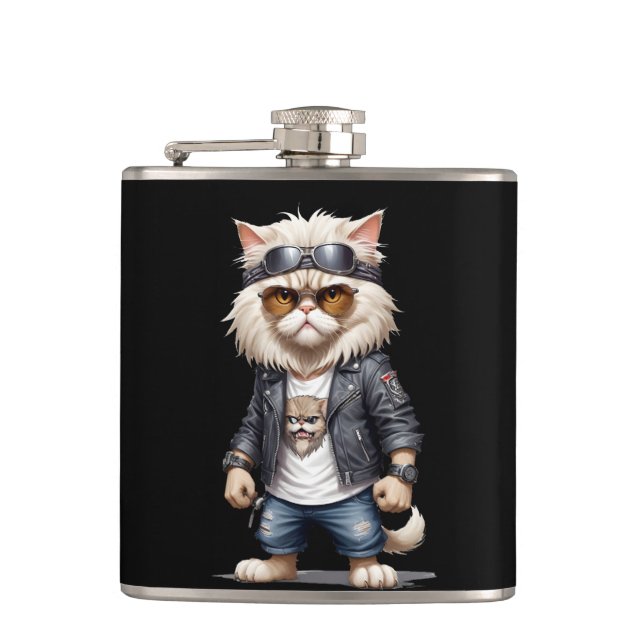 Flasques Cat Biker Rebel en cuir Jacket Cool Style urbain (Devant)