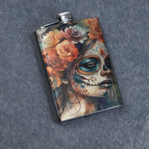 Flasques Catrina aquarelle Dia de los Muertos Crâne de Sucr