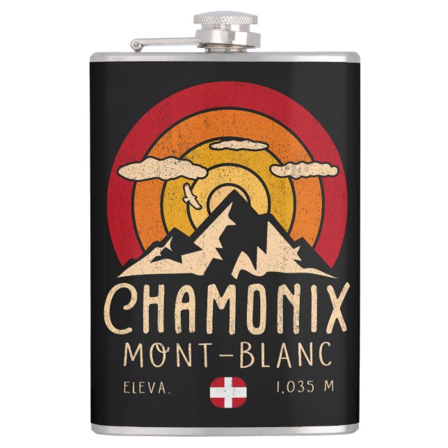 Flasques Chamonix France Retro Sunset Ski Souvenirs 80s (Devant)