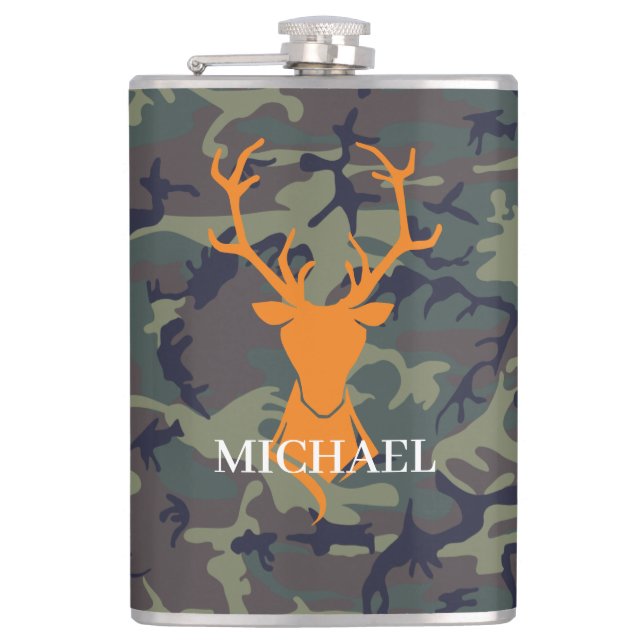 Flasques Chasse au Cerf Orange Camouflage | Monogramme (Devant)