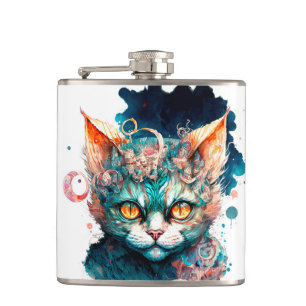 Flasques Chat aquarelle en style steampunk