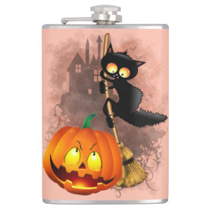 Flasques Chat effrayé par Citrouille Fun Halloween caractèr