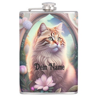 Flasques Chat romantique avec des fleurs