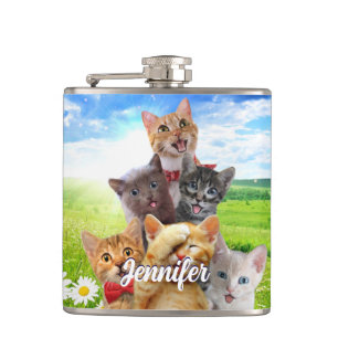 Flasques Chatons amusants dans le champ vert.