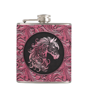 Flasques Cheval rose cowgirl floral à outils cuir