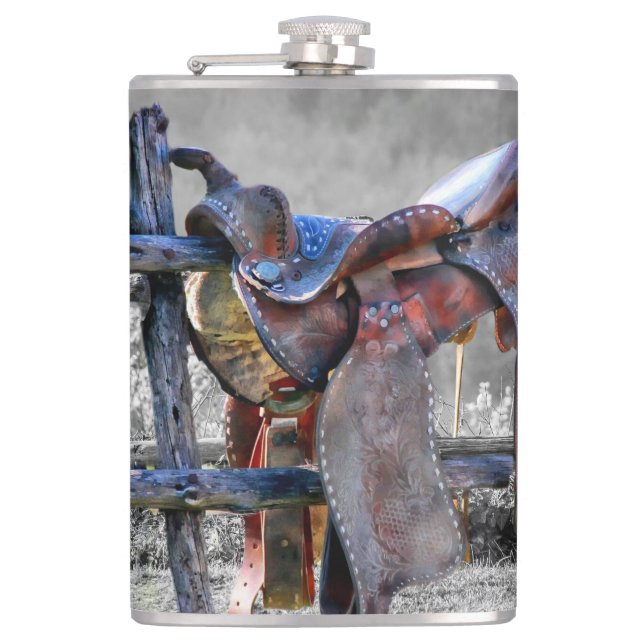 Flasques Cheval Saddle Sur Corral Fence Western Flask (Devant)