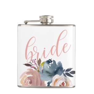 Flasques Chic Aquarelle Fleur Rose Mariée Mariage