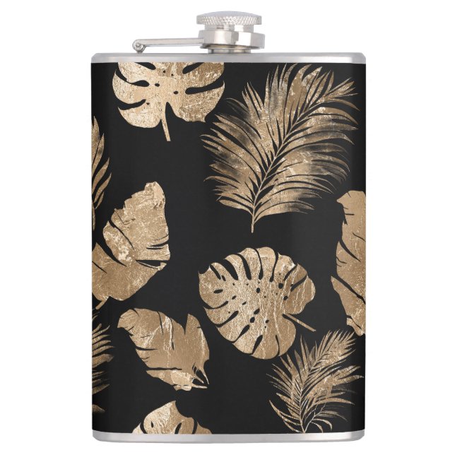 Flasques Chic Black Gold Tropical Feuilles (Devant)