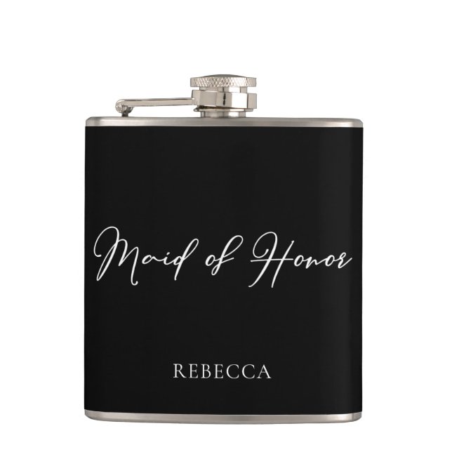 Flasques Chic Black Maid of Honor Personnalisé (Devant)