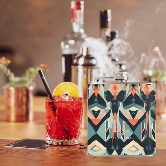 Flasques Chic coloré Abstrait rayures Monogramme (Créateur téléchargé)