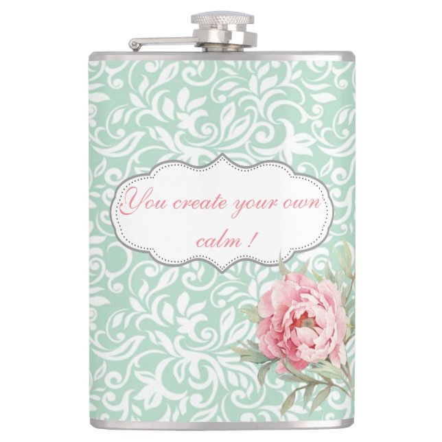 Flasques Chic Elegant Damask, Rose, Message Motivationnel (Devant)