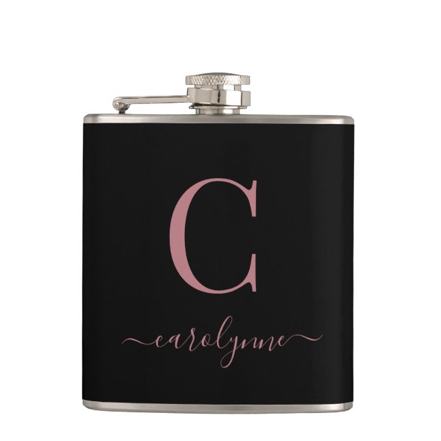Flasques Chic Elegant Rose Rose or Monogramme Script (Devant)